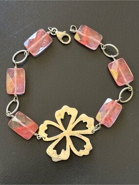 .925 Sterling Silver Pink Hawaiian Bracelet Fine Jewelry